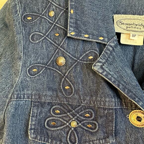 Vintage Stonebridge Women's Blue Denim Western Studded Midi Dress Size 8P - Picture 9 of 12